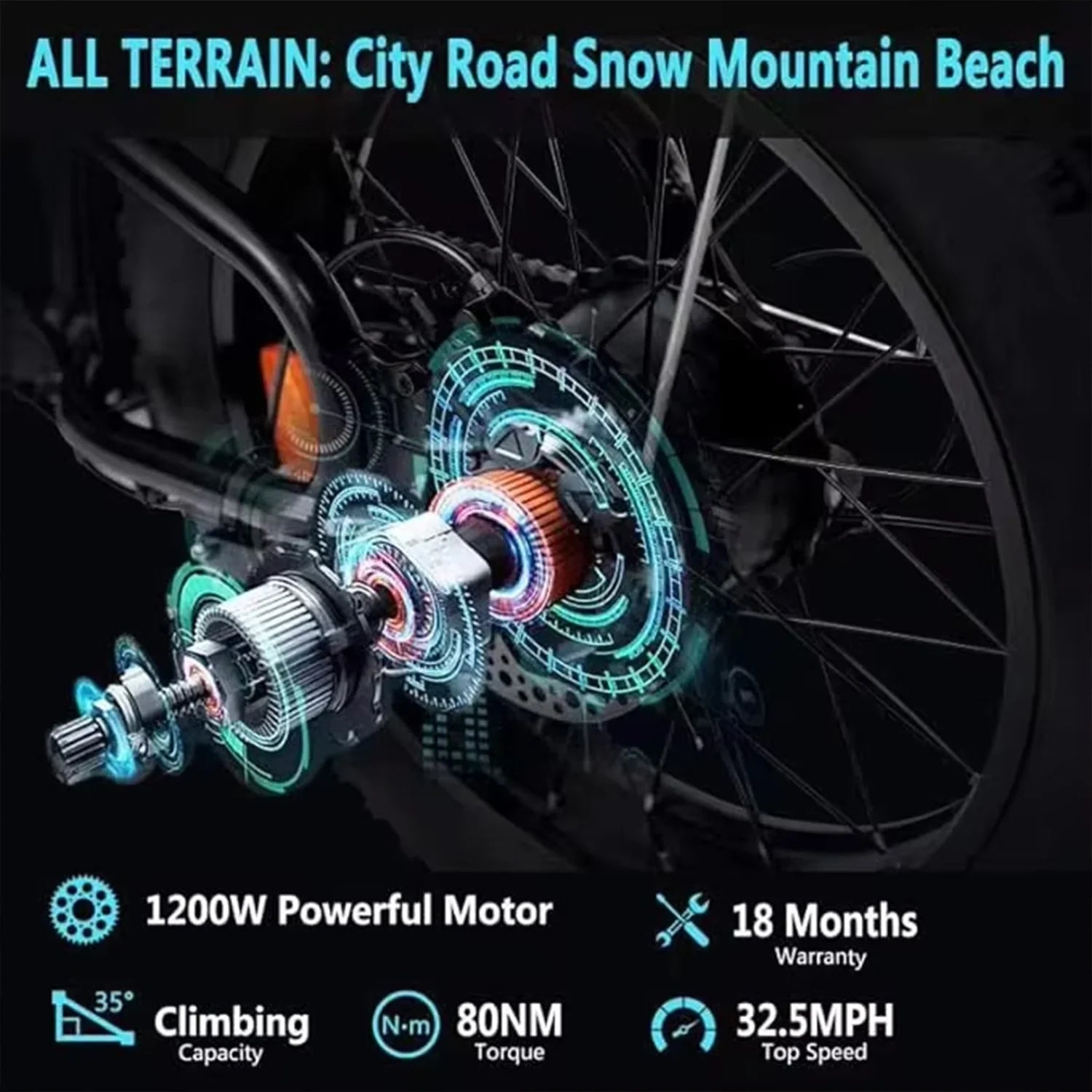 HEZZO 1200W Lithium Electric Bike - 48V, 20" Wheel, Fast Speed
