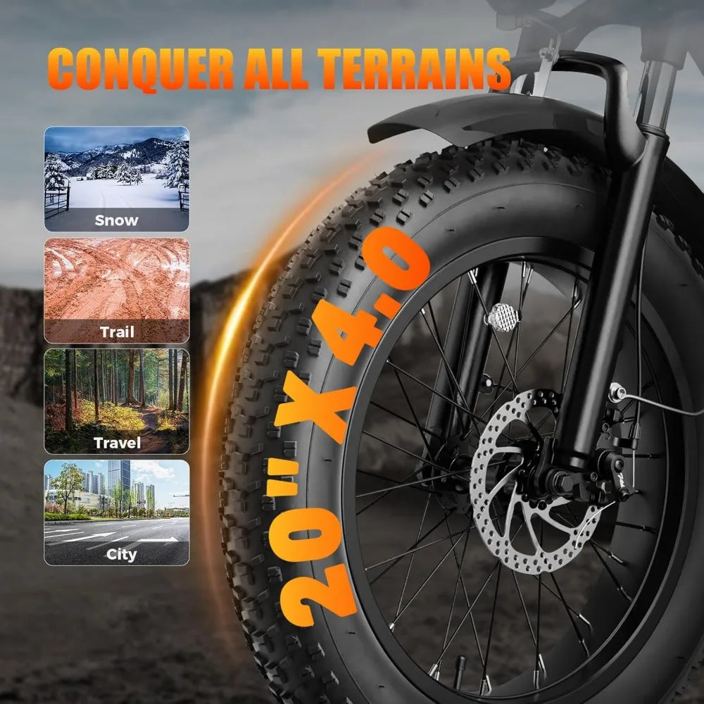 1200W Peak Electric Bike - 30MPH, Fat Tires, IPX6 Waterproof