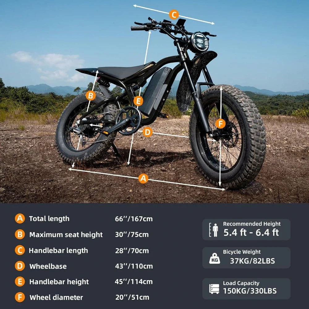 Fat Tire Electric Bike - 1200W Motor, 30+ MPH Speed