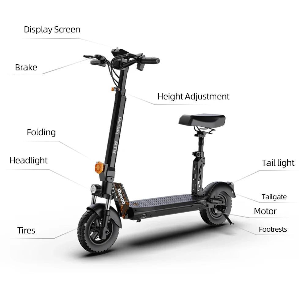 Ruitoo RT6 1000W Electric Scooter – 34 Mile Range, 31 MPH, Foldable