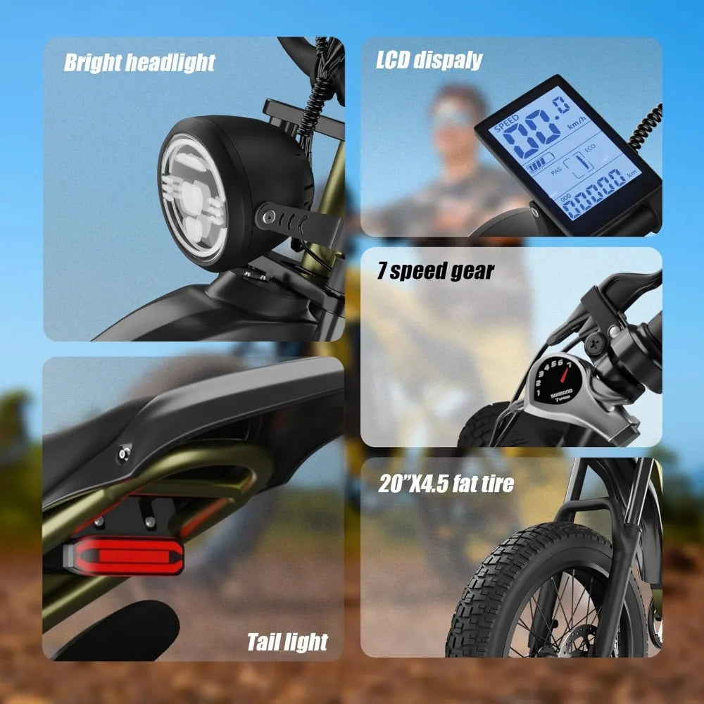 Fat Tire Electric Bike - 1200W Motor, 30+ MPH Speed